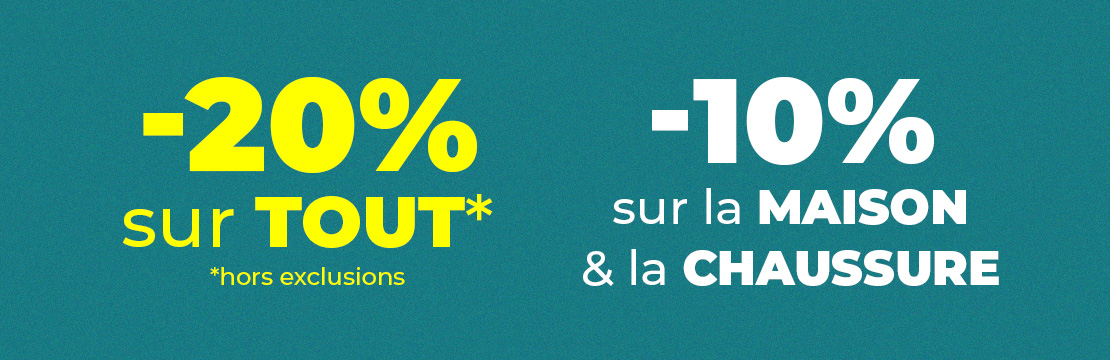 -20% sur TOUT vêtements, chaussures pas cher